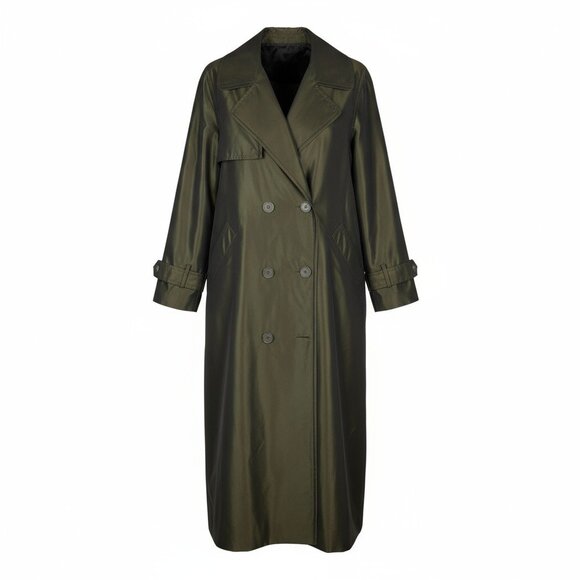 Custom Vintage Raincoat with Sheared Mink Lining Olive Green Full-Length - Picture 1 of 7